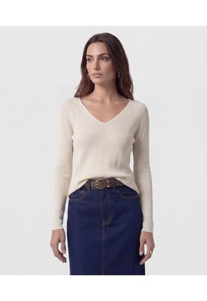 Saco De Punto Cuello En V Para Mujer Crema Patprimo