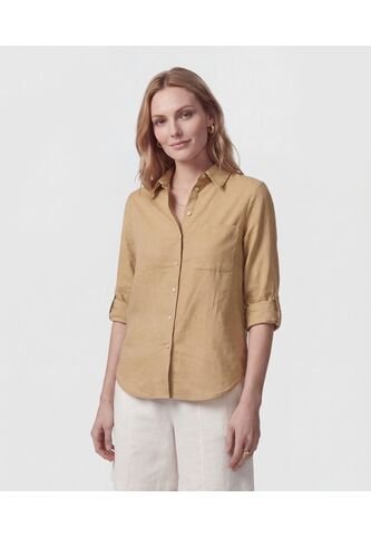 Camisa Unicolor Con Charretera   Para Mujer Café Patprimo Patprimo