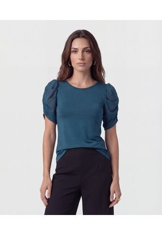 Camiseta Manga Globo En Tul   Para Mujer Azul Patprimo Patprimo