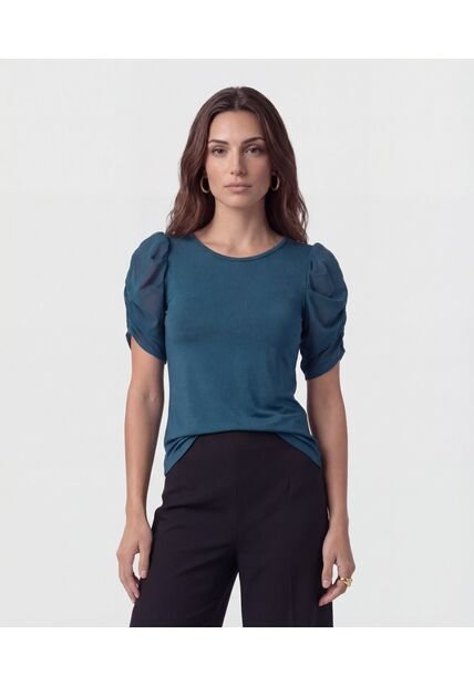 Camiseta Manga Globo En Tul   Para Mujer Azul Patprimo