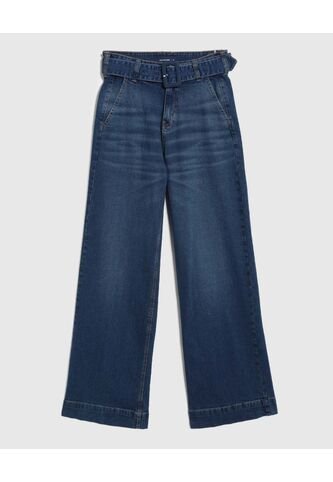 Jeans De Bota Ancha Con Cinturón Forrado   Para Mujer Azul Patprimo Patprimo