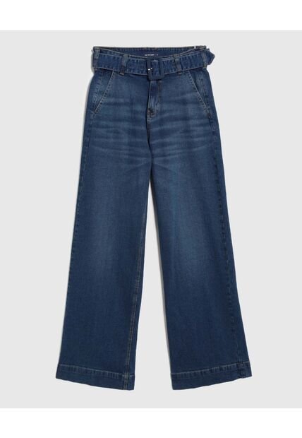 Jeans De Bota Ancha Con Cinturón Forrado   Para Mujer Azul Patprimo