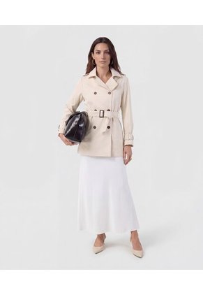Chaqueta Trench Con Cinturón   Para Mujer Crema Patprimo