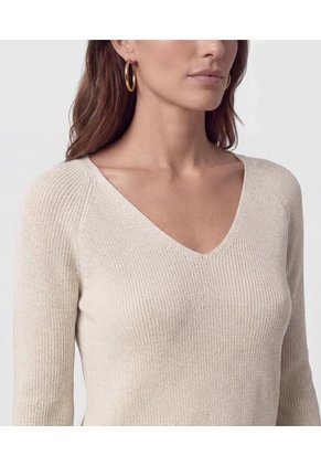 Saco De Punto Cuello En V Para Mujer Crema Patprimo