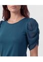 Camiseta Manga Globo En Tul   Para Mujer Azul Patprimo de Patprimo