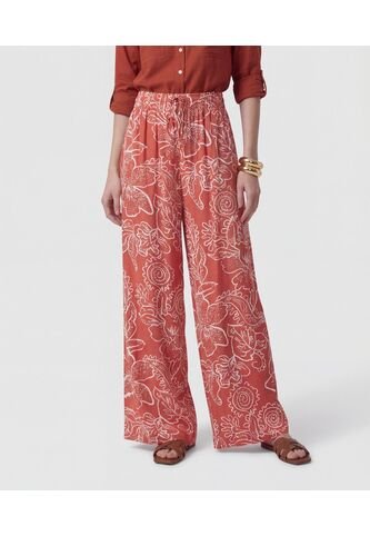 Pantalón Fluido Estampado   Para Mujer Naranja Patprimo Patprimo