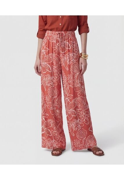 Pantalón Fluido Estampado   Para Mujer Naranja Patprimo