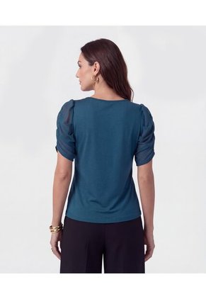 Camiseta Manga Globo En Tul   Para Mujer Azul Patprimo
