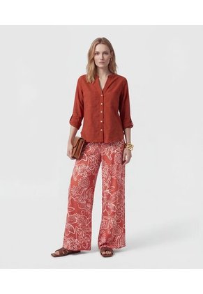 Pantalón Fluido Estampado   Para Mujer Naranja Patprimo