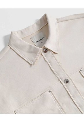 Chaqueta Tipo Sobrecamisa Con Bolsillos  Curvy  Para Mujer Crema Patprimo