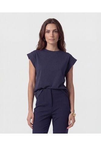 Camiseta Manga Sisa Con Hombro Estructurado   Para Mujer Azul Patprimo Patprimo