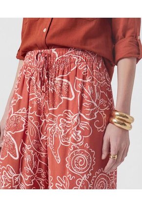 Pantalón Fluido Estampado   Para Mujer Naranja Patprimo