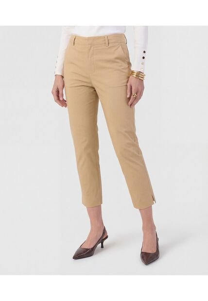 Pantalón Capri Con Botón A Contraste   Para Mujer Café Patprimo