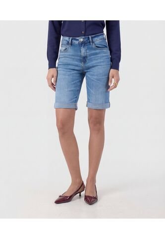 Bermuda Denim Con Doblez   Para Mujer Azul Patprimo Patprimo