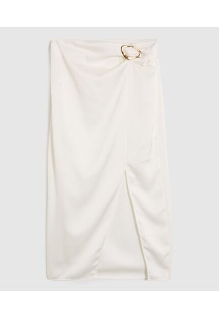 Falda Midi Unicolor Con Sesgo  Para Mujer Blanco Patprimo