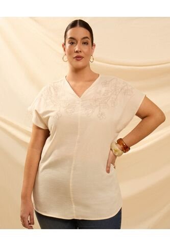 Blusa Con Bordado En Hombros  Curvy  Para Mujer Beige Patprimo Patprimo