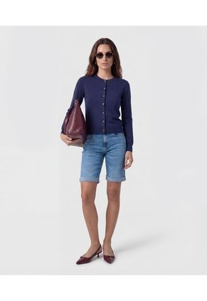 Bermuda Denim Con Doblez   Para Mujer Azul Patprimo