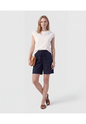Bermuda De Silueta Fluida   Para Mujer Azul Patprimo
