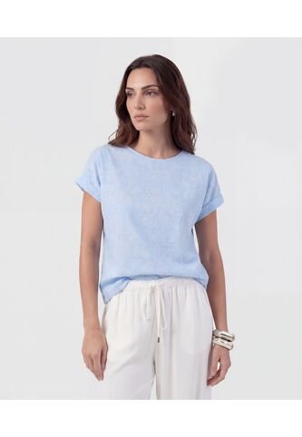 Blusa De Corte Lineal Y Manga Doblada  Para Mujer Azul Patprimo Patprimo