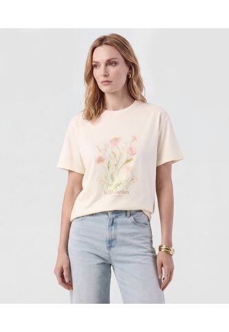 Camiseta De Cuello Redondo Estampada   Para Mujer Crema Patprimo Patprimo