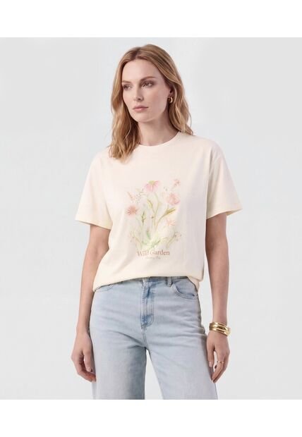 Camiseta De Cuello Redondo Estampada   Para Mujer Crema Patprimo