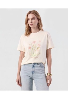 Camiseta De Cuello Redondo Estampada Para Mujer Crema Patprimo