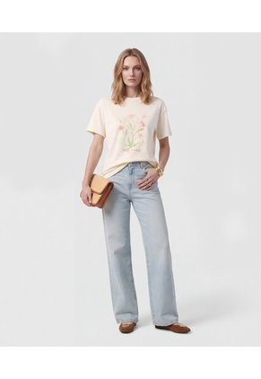 Camiseta De Cuello Redondo Estampada Para Mujer Crema Patprimo
