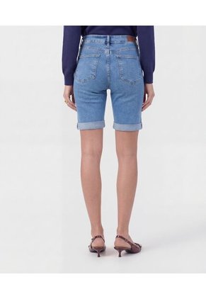 Bermuda Denim Con Doblez   Para Mujer Azul Patprimo
