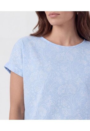 Blusa De Corte Lineal Y Manga Doblada Para Mujer Azul Patprimo