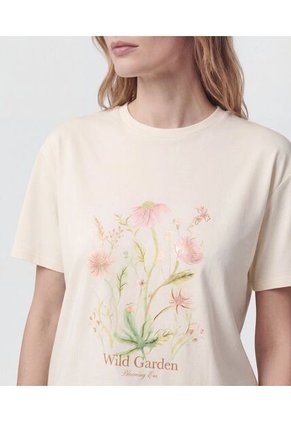 Camiseta De Cuello Redondo Estampada Para Mujer Crema Patprimo