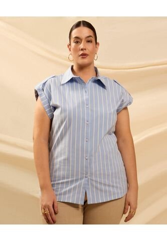 Camisa Con Charreteras En Hombros  Curvy  Para Mujer Azul Patprimo Patprimo