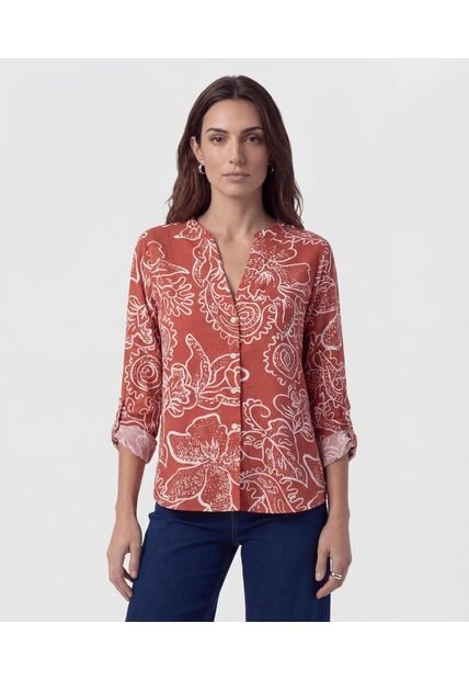 Blusa Fluida Cuello V   Para Mujer Naranja Patprimo