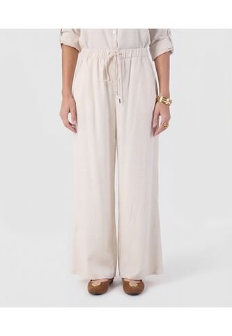 Pantalón Fluido Con Cintura Elástica   Para Mujer Beige Patprimo Patprimo