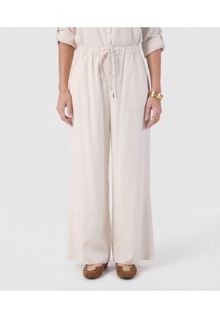 Pantalón Fluido Con Cintura Elástica   Para Mujer Beige Patprimo