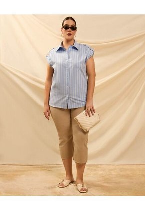 Camisa Con Charreteras En Hombros Curvy Para Mujer Azul Patprimo
