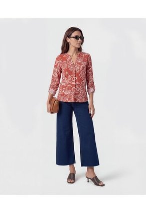 Blusa Fluida Cuello V   Para Mujer Naranja Patprimo
