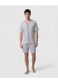 Pijama Corta Abotonada Estampada   Para Hombre Gris Patprimo de Patprimo