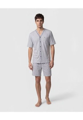 Pijama Corta Abotonada Estampada   Para Hombre Gris Patprimo