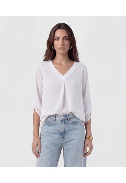 Blusa Fluida Con Cuello En V   Para Mujer Blanco Patprimo