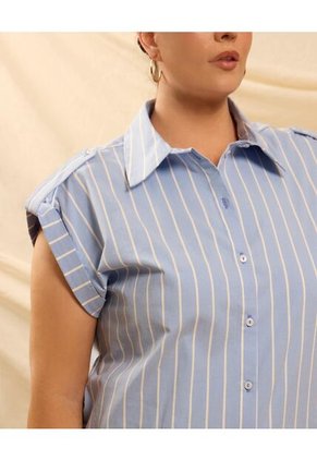Camisa Con Charreteras En Hombros Curvy Para Mujer Azul Patprimo