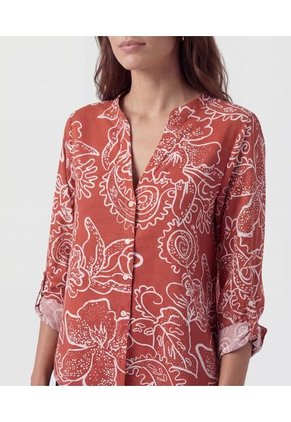 Blusa Fluida Cuello V   Para Mujer Naranja Patprimo