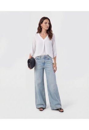 Blusa Fluida Con Cuello En V   Para Mujer Blanco Patprimo