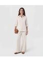 Pantalón Fluido Con Cintura Elástica   Para Mujer Beige Patprimo de Patprimo