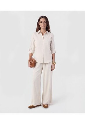 Pantalón Fluido Con Cintura Elástica   Para Mujer Beige Patprimo