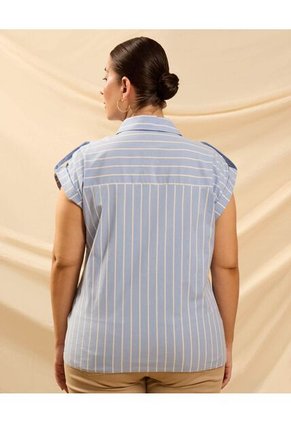 Camisa Con Charreteras En Hombros Curvy Para Mujer Azul Patprimo