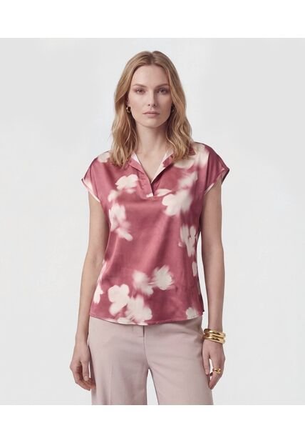 Blusa Estampada De Manga Casquillo   Para Mujer Vino Patprimo