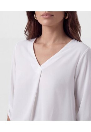 Blusa Fluida Con Cuello En V   Para Mujer Blanco Patprimo