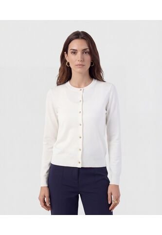 Cárdigan Clásico Cuello Redondo   Para Mujer Blanco Patprimo Patprimo
