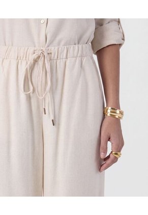 Pantalón Fluido Con Cintura Elástica   Para Mujer Beige Patprimo