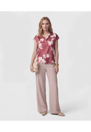 Blusa Estampada De Manga Casquillo   Para Mujer Vino Patprimo